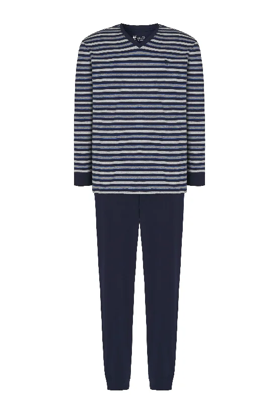 Pijama Hombre Largo Pico Punto Rayas - Gris 5307_22
