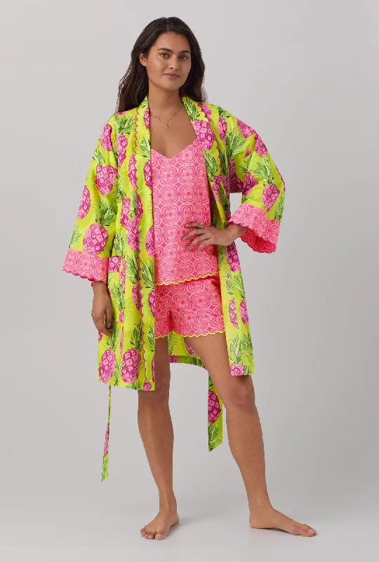 BedHead x Trina Turk Kiwi Pineapple Women's Long Sleeve Woven Cotton Poplin Robe