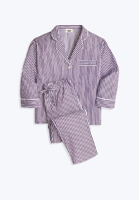 Marina Pajama Set in Purple Sateen Stripe