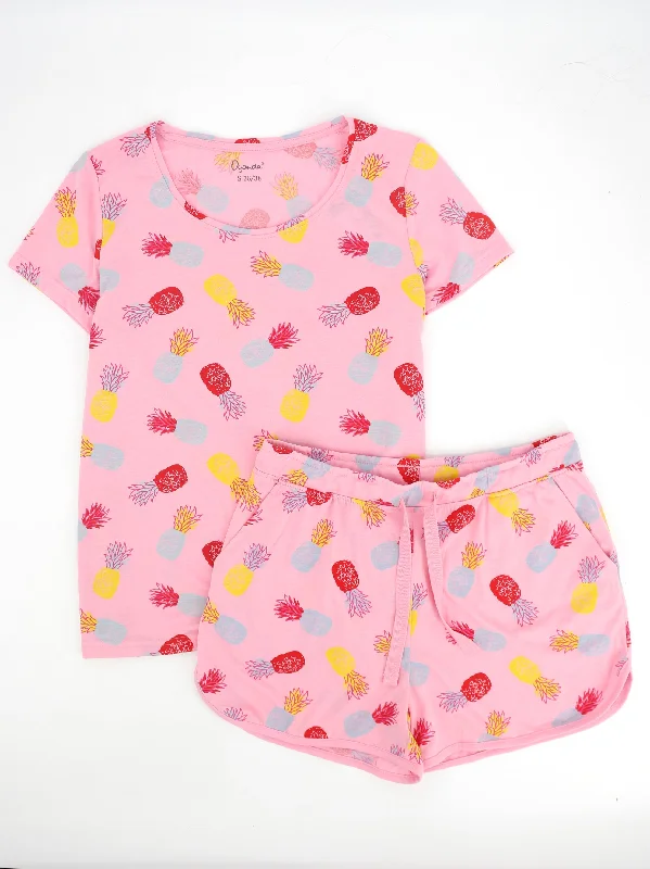 Women's 2 Pcs Pineapple Printed Sleepwear Set,Pink